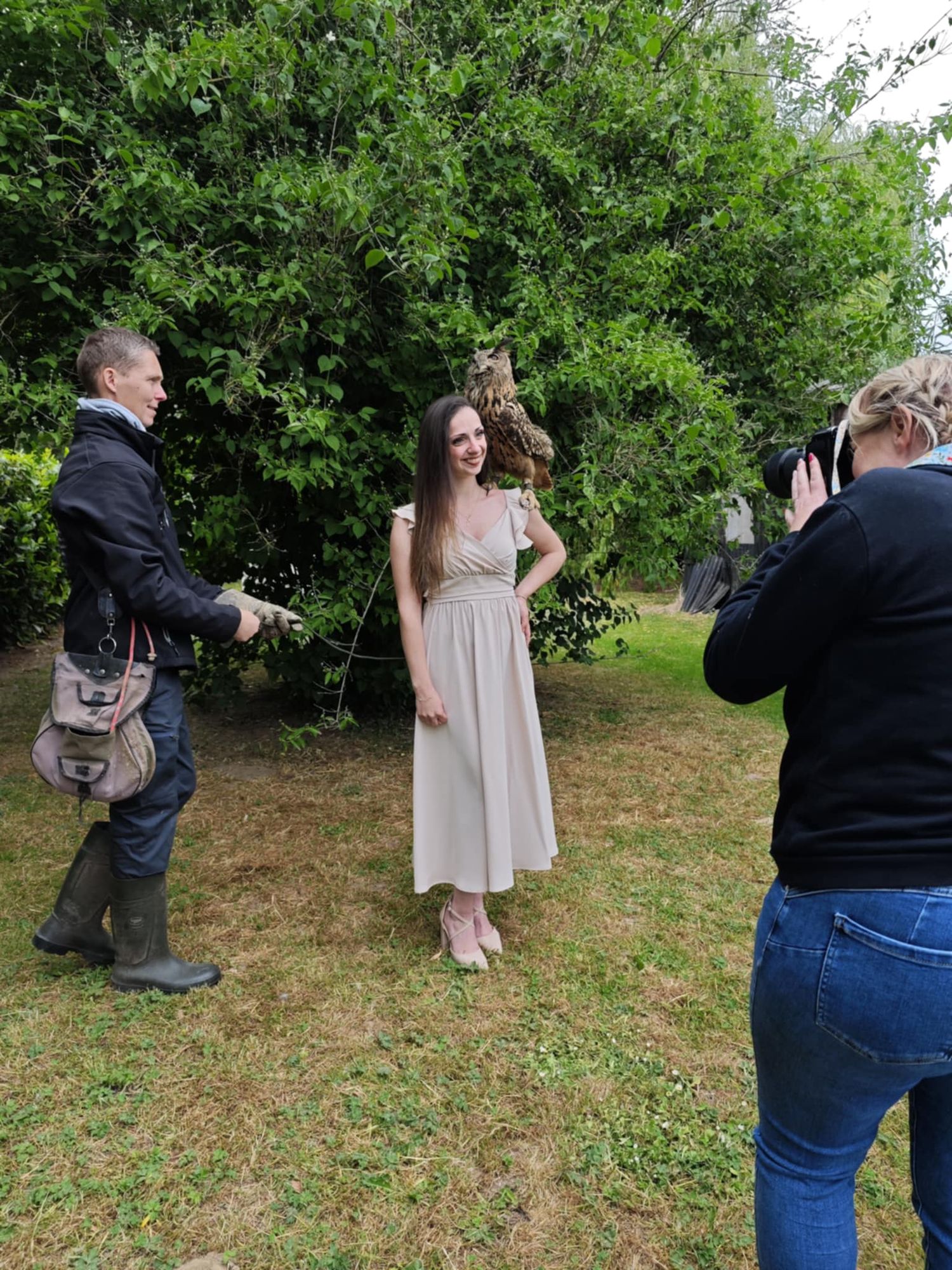 Behind-the-scenes sequence showing a photography session in a lush garden setting.