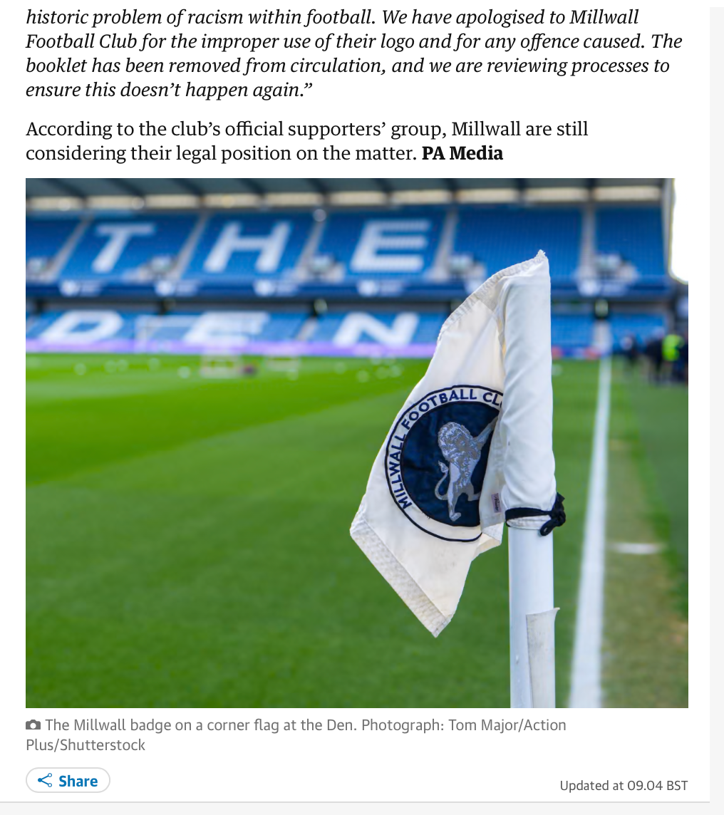 The Guardian - Millwall FC, The Den