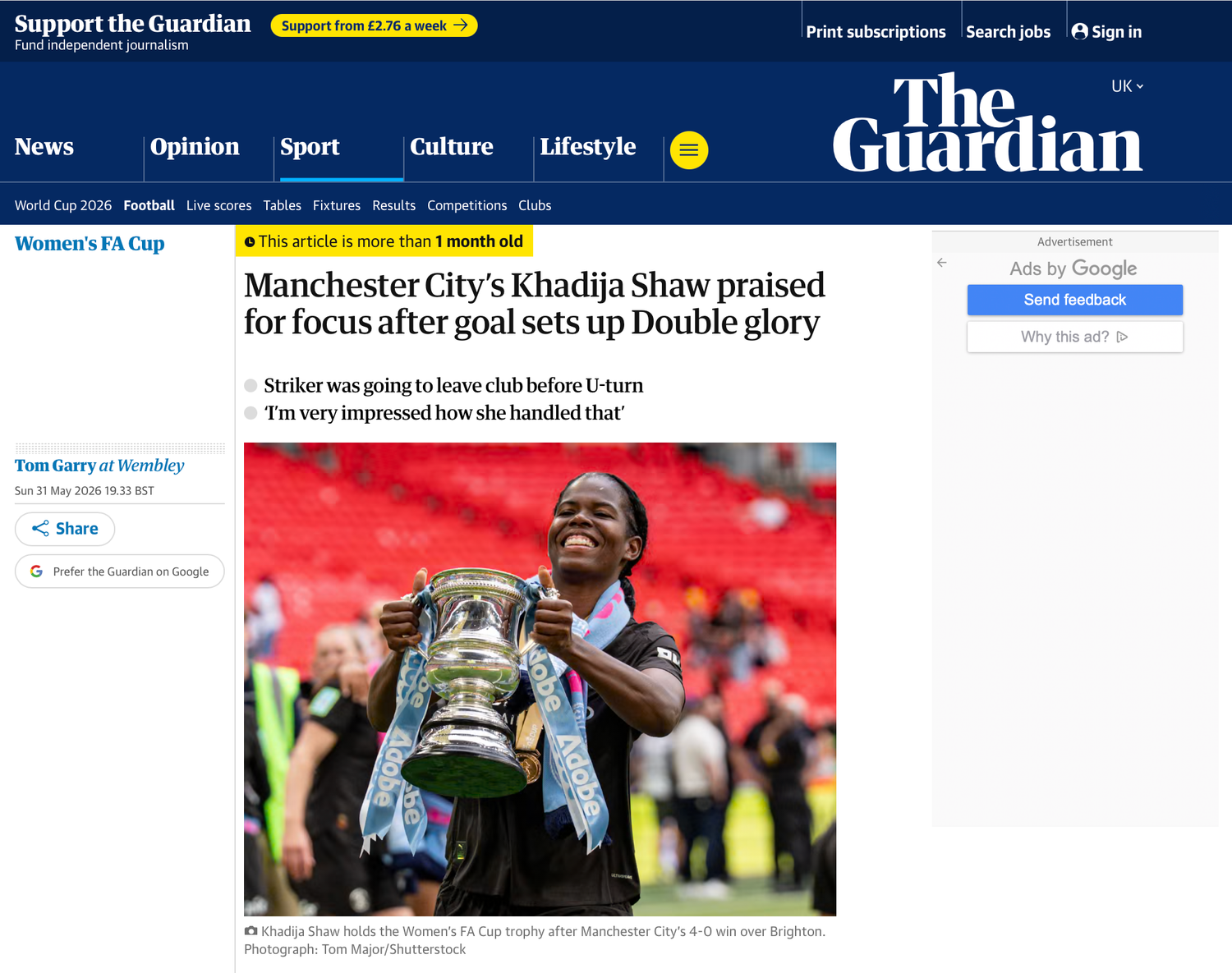 The Guardian - Bunny Shaw, Women's FA Cup Final