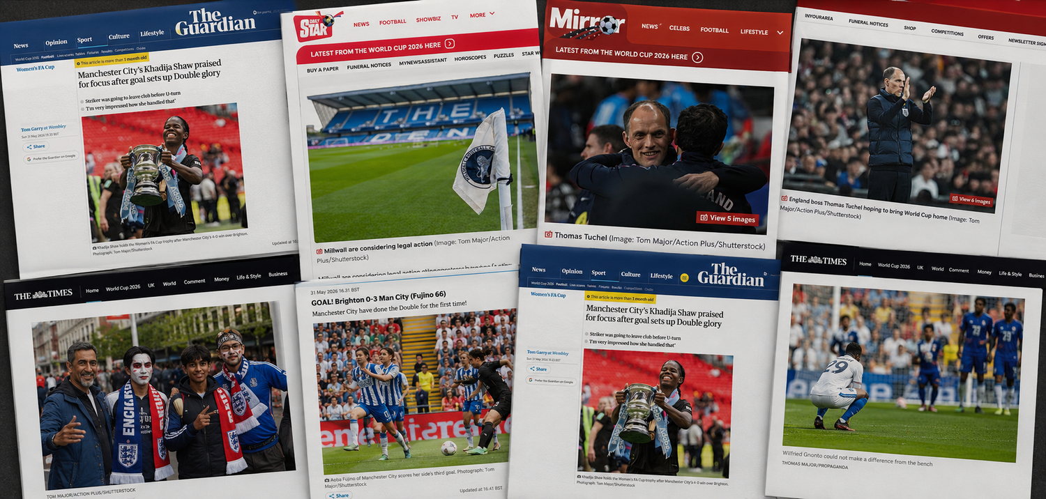 A collage of published sports photography images