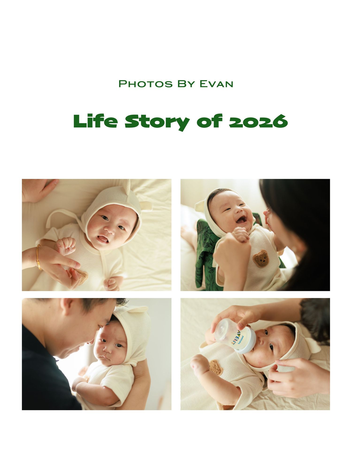Life Story of 2026 collage of smiling baby being fed and cared for, by Photos By Evan.