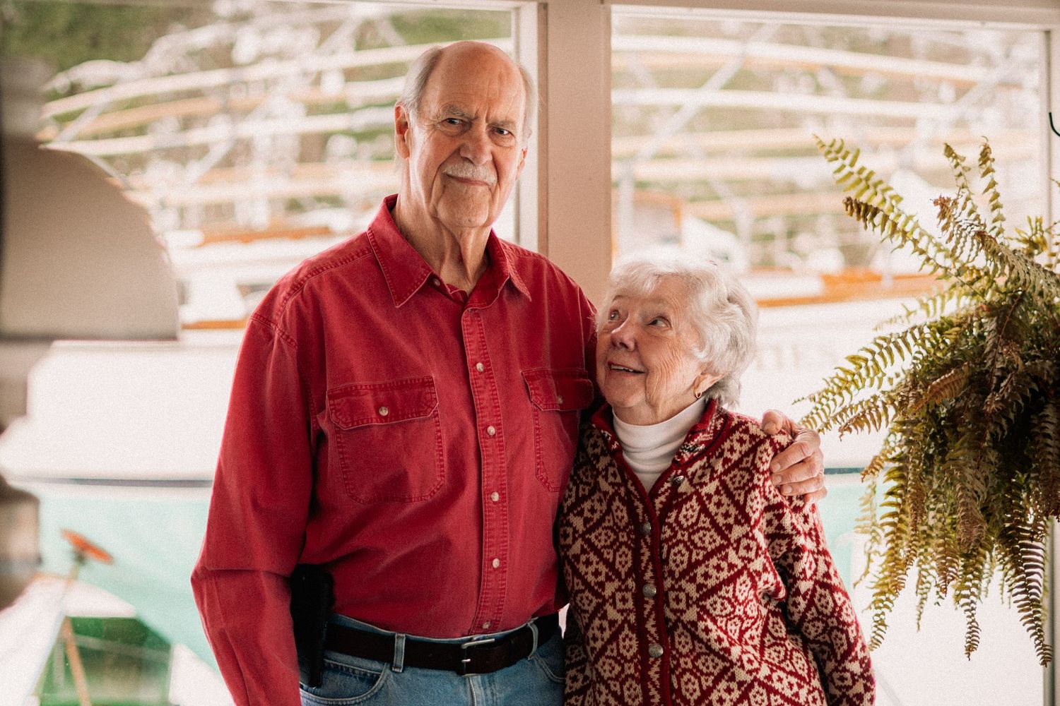 elderly couple posed