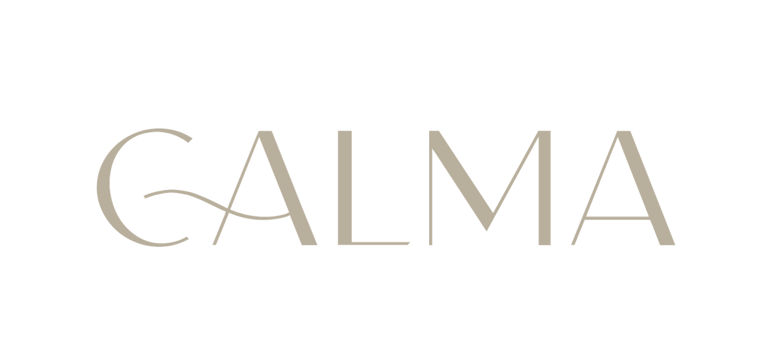 Elegant CALMA text logo in sophisticated neutral taupe lettering.