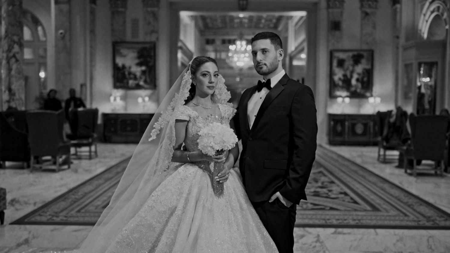 Memory Lane Studios cinematic filmstrip wedding photography at Fairmont Copley Plaza Boston in classic black and white style