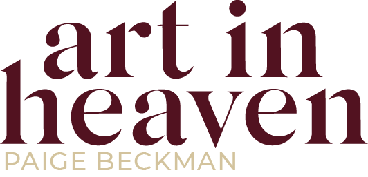 Art in Heaven by Paige Beckman logo featuring elegant serif typography in deep burgundy and gold tones.