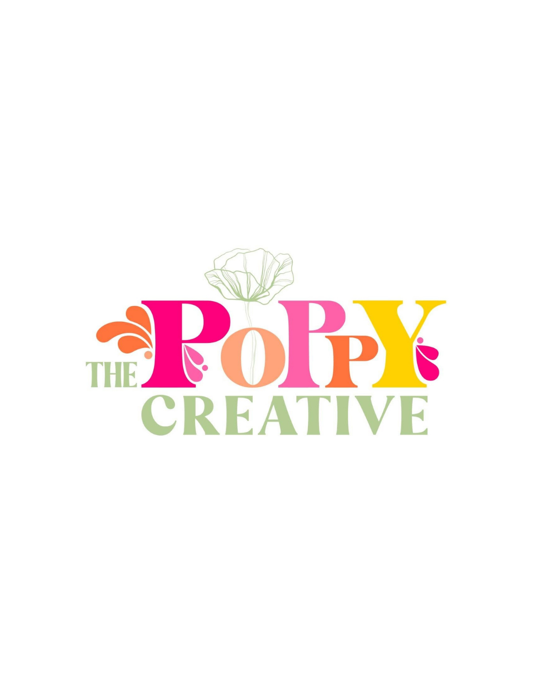 Colorful logo for The Poppy Creative featuring bold pink, orange, yellow, and green typography with a delicate poppy flower illustration.