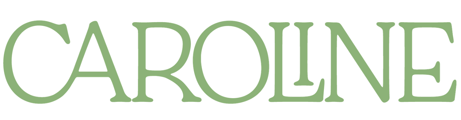 The name 'CAROLINE' written in elegant green capital letters.