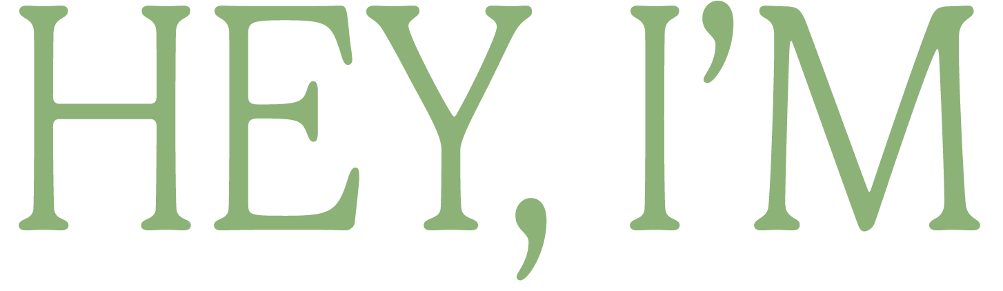Green text typography spelling out 'HEY I'M' in an artistic style.