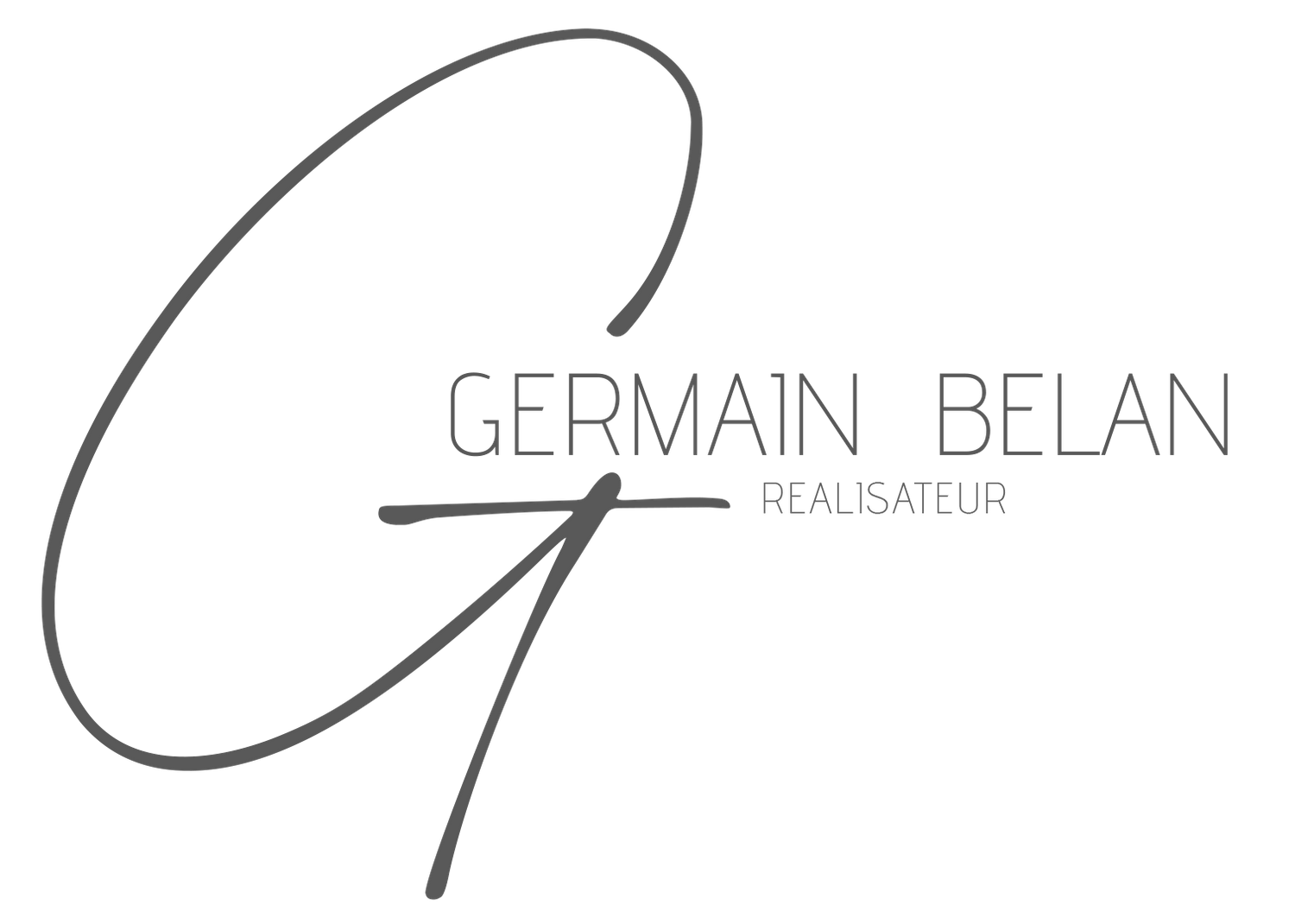 Elegant signature-style logo design featuring 'Germain Belan Realisateur' text in gray against black background.