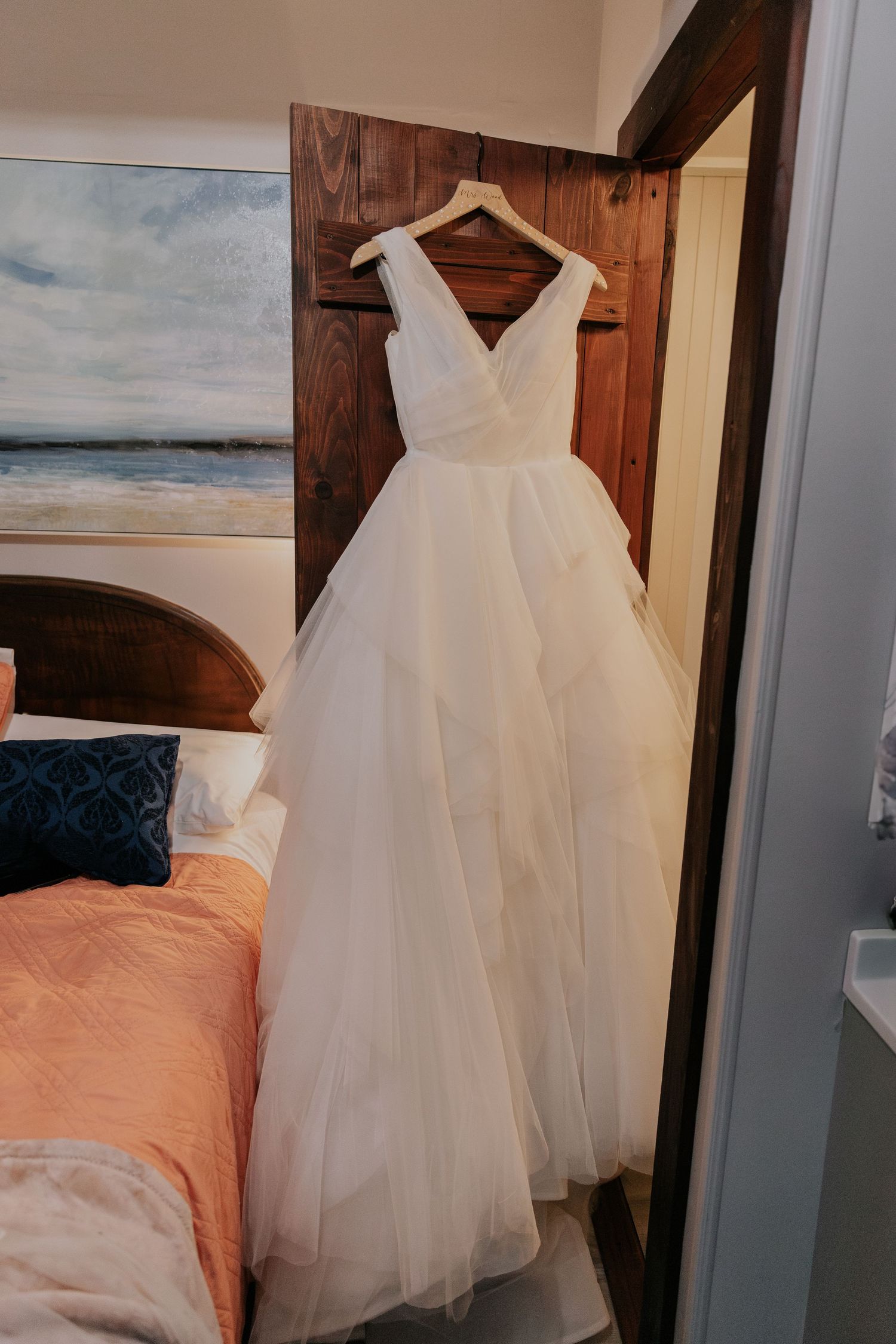 wedding dress hanging