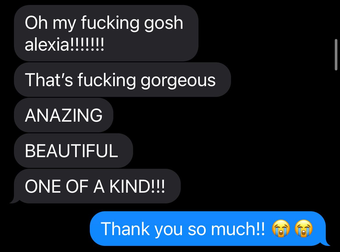 artistically Alexia photography client text reaction