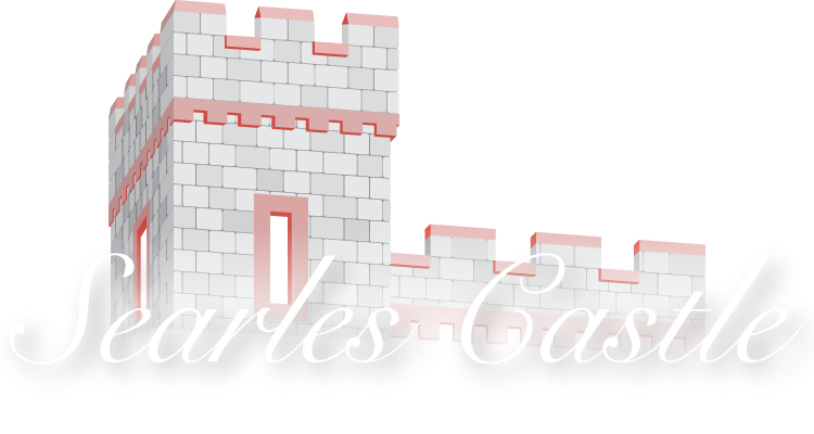 A white stone castle with pink accents and turrets rises against a cloudy sky at Disneyland theme park.