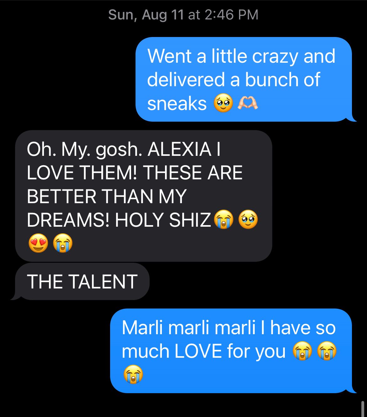 artistically Alexia photography client text reaction