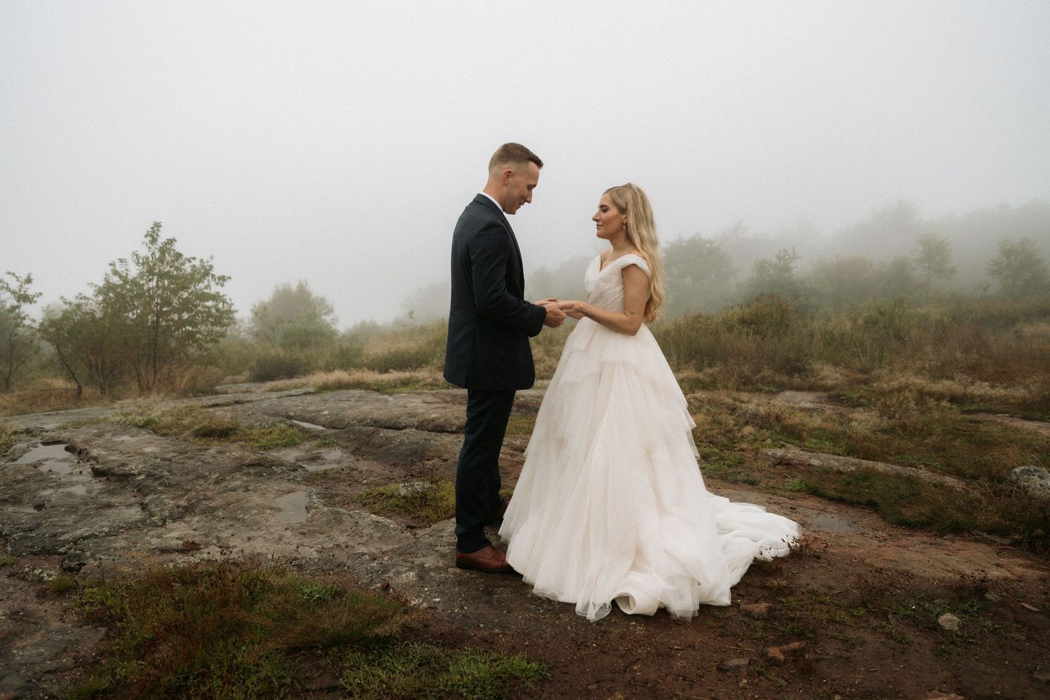 bride and groom first look