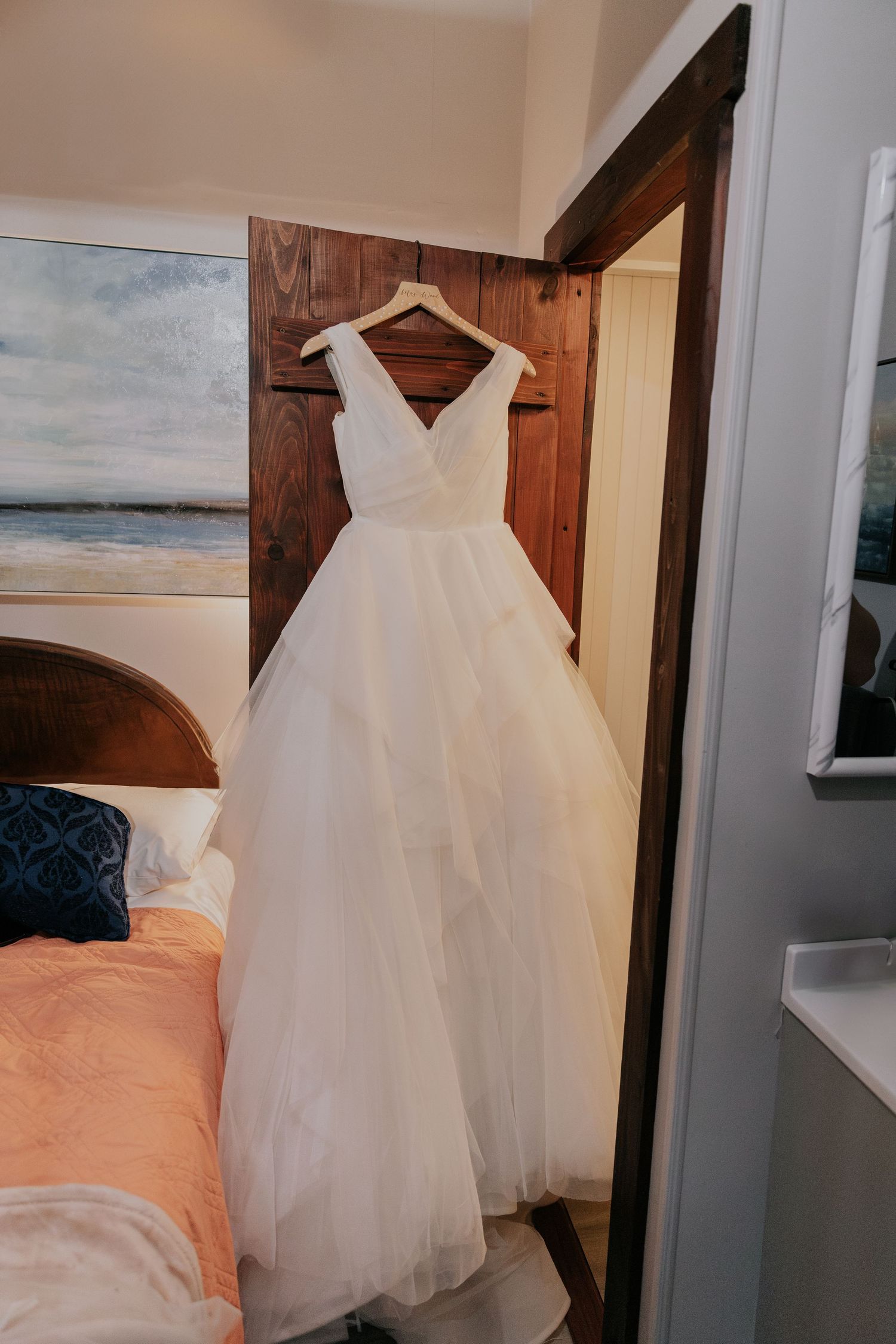 lakes region elopement dress hanging