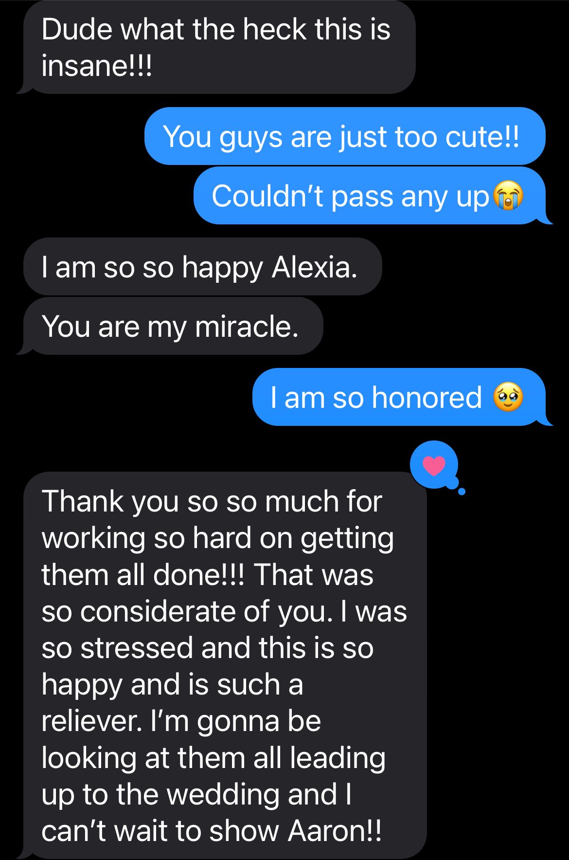 artistically Alexia photography client text reaction