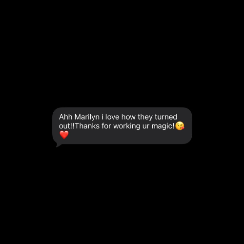Message expressing appreciation for Marilyn's work with a heart emoji on black background.