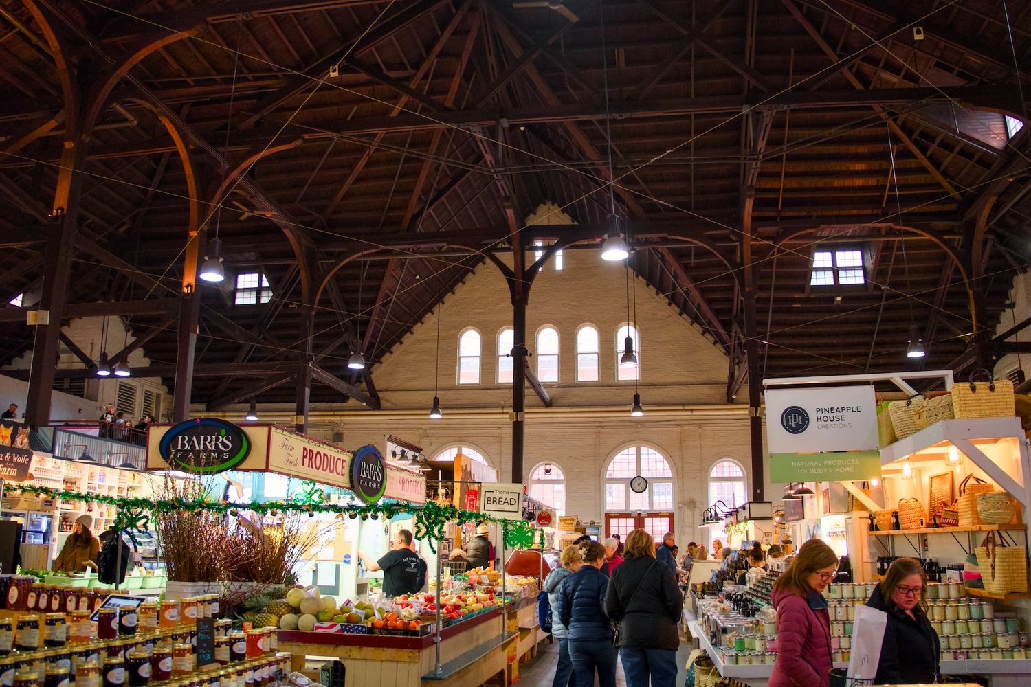 Interior of market stalls of Central Market in Lancaster.