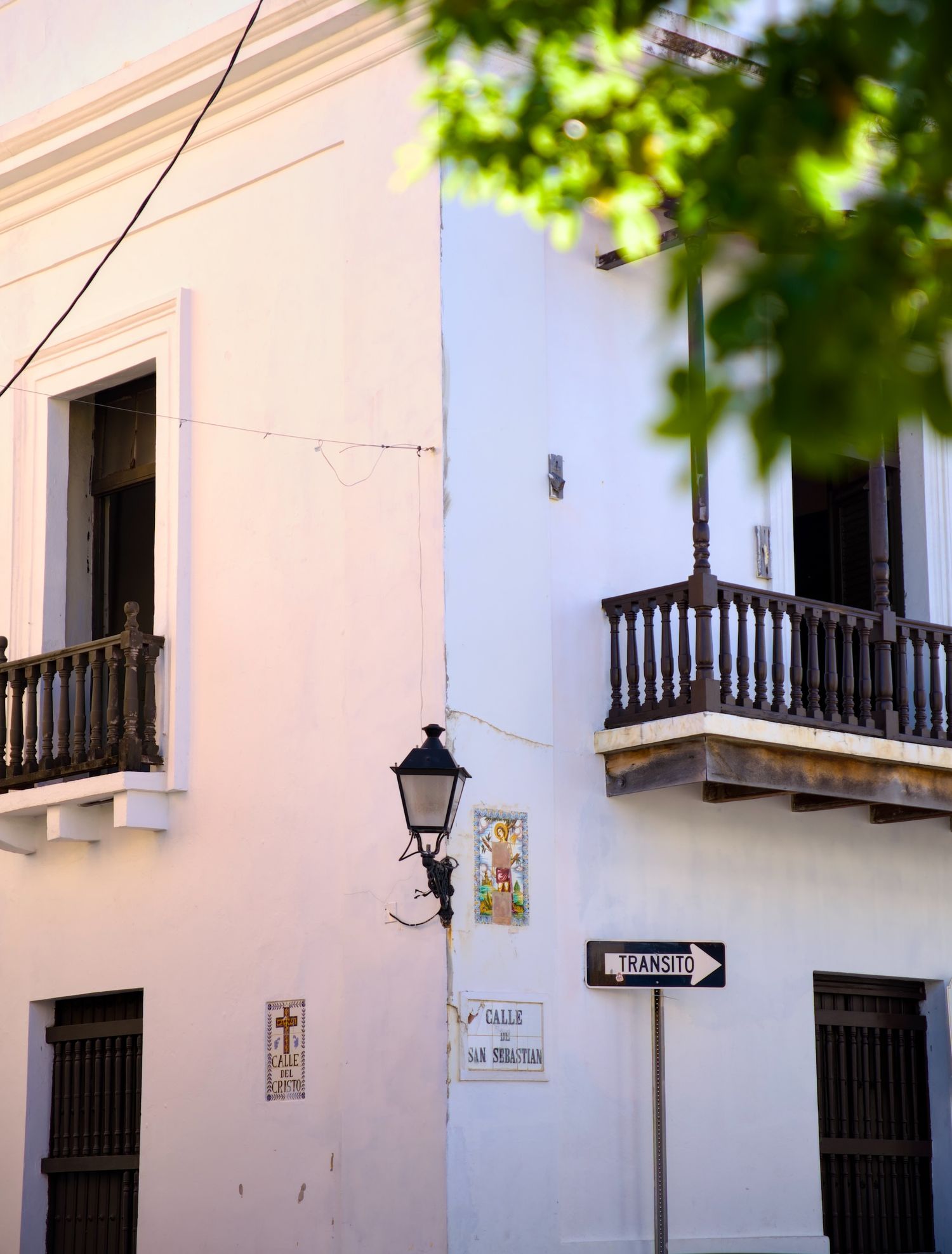 Facade with balconies on a street corner in Old San Juan.