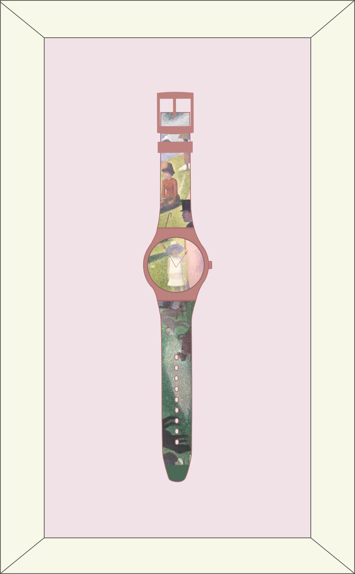 Concept image of a Swatch based on the painting A Sunday Afternoon on the Island of La Grande Jatte