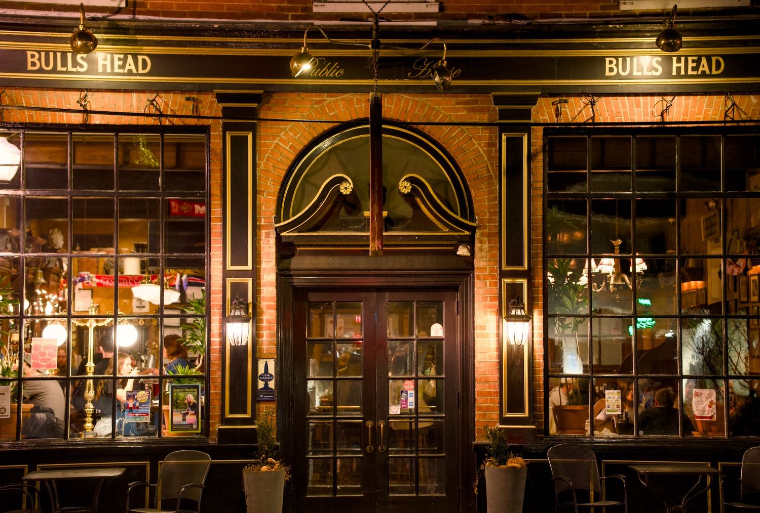 Exterior of a pub at night in Lititz, PA.