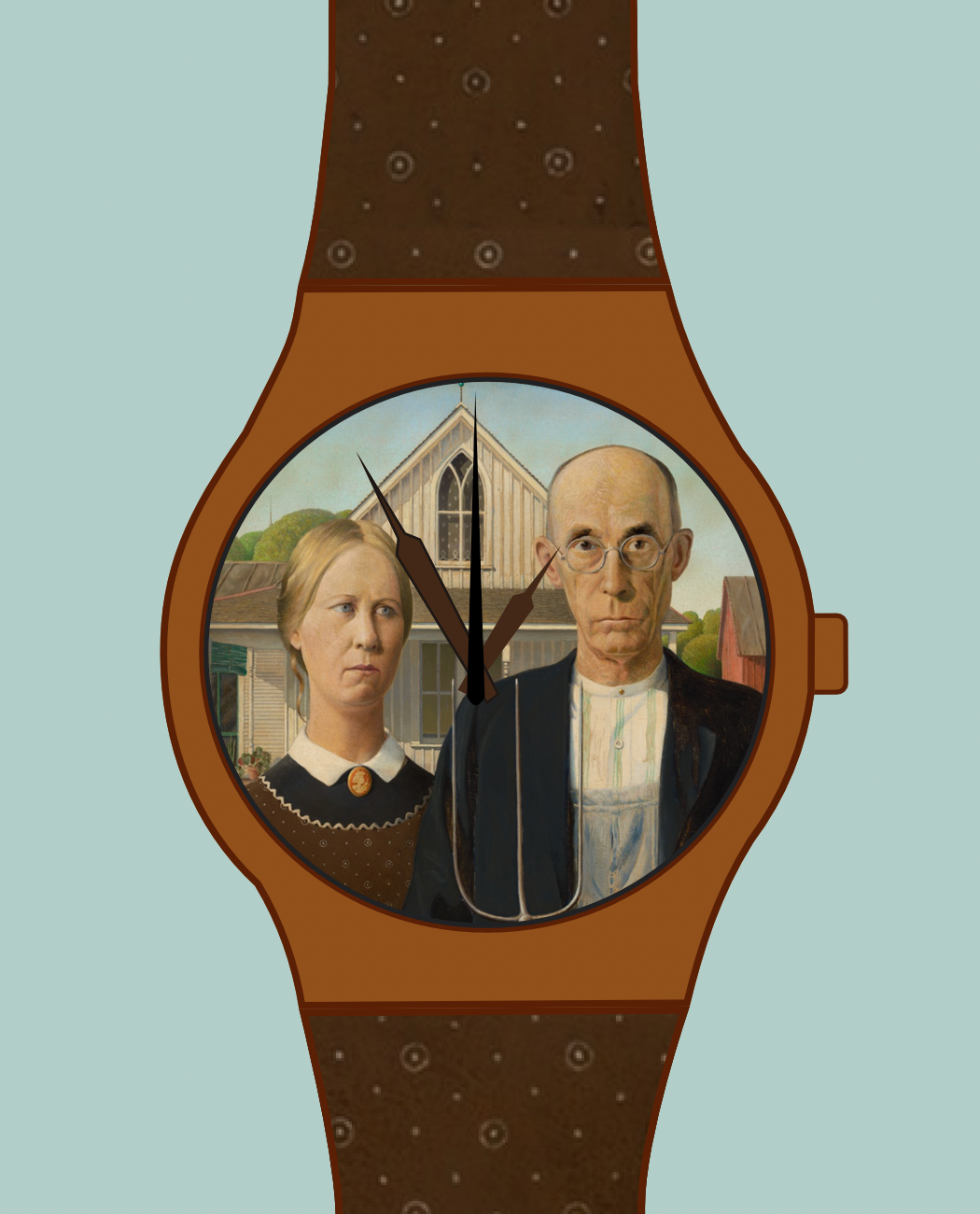 Concept image of a Swatch based on the painting American Gothic