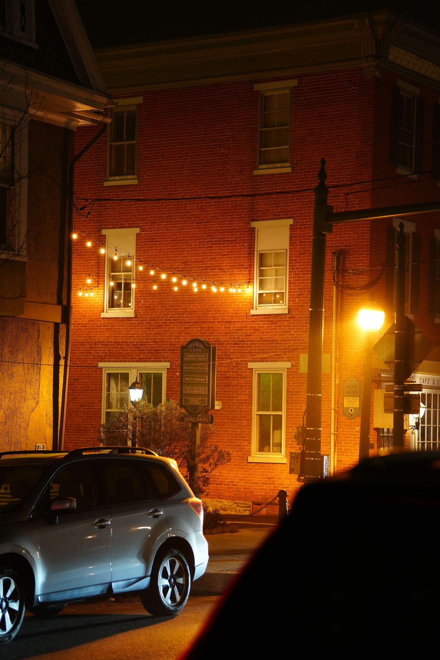 String lights along a street in Lititz, PA.