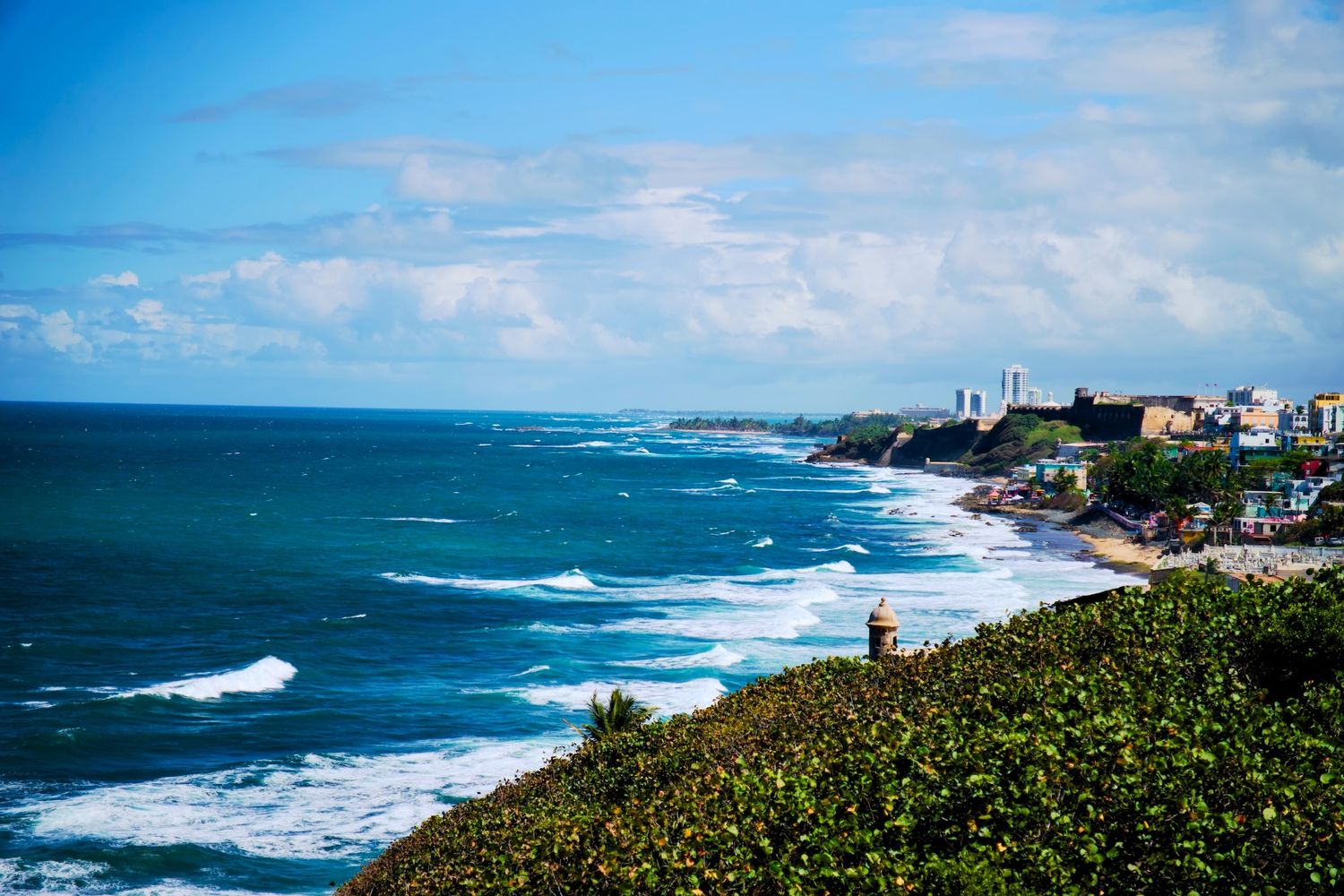 Coast along a fort in Old San Juan, Puerto Rico.