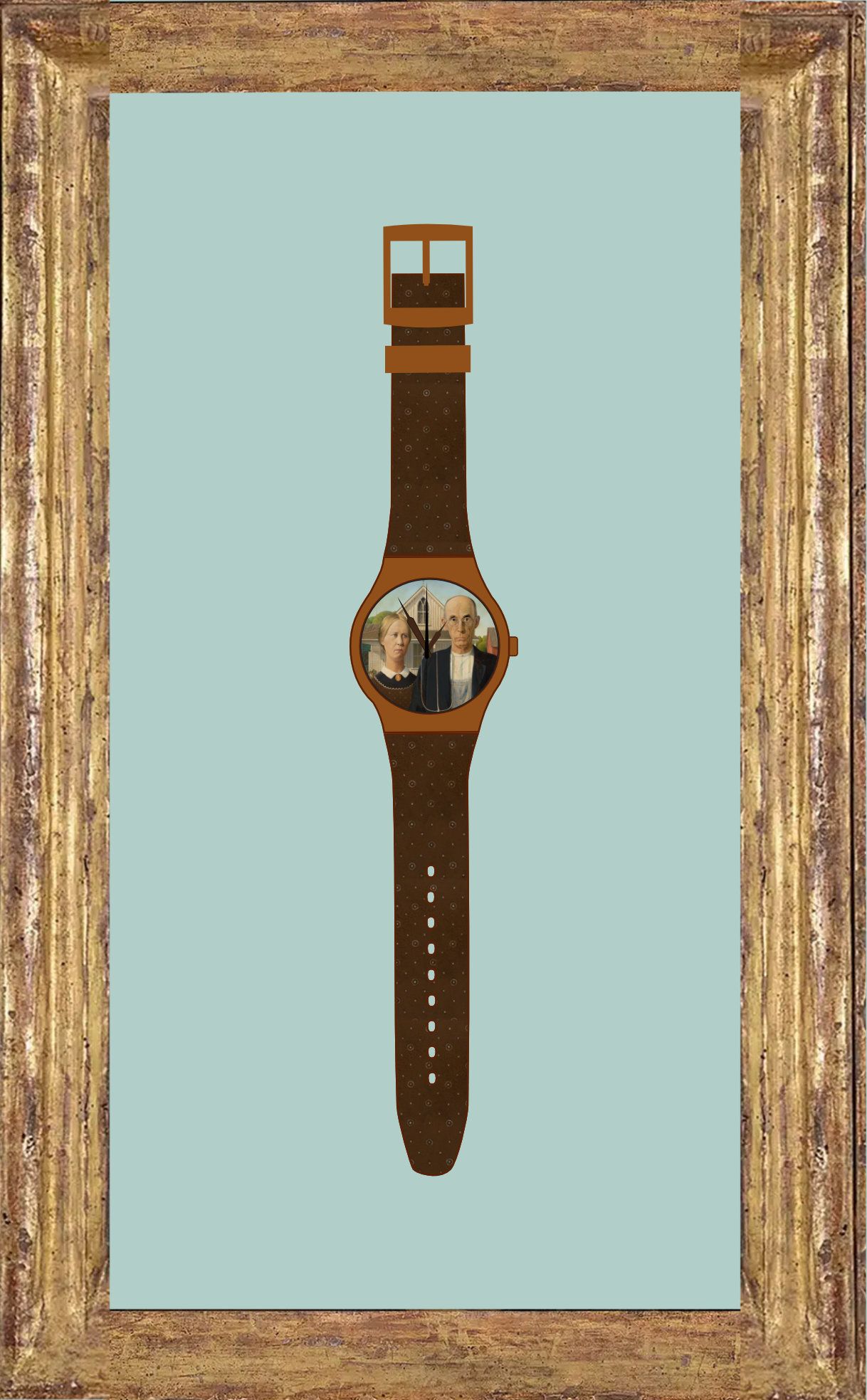 Concept image of a Swatch based on the painting American Gothic