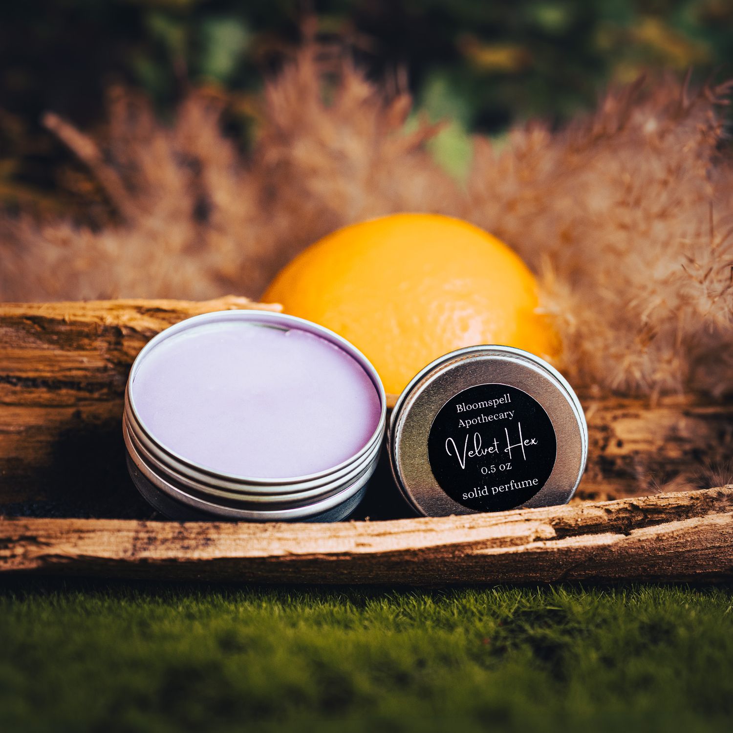 Product containers and lids arranged artistically on rustic wood in natural lighting.