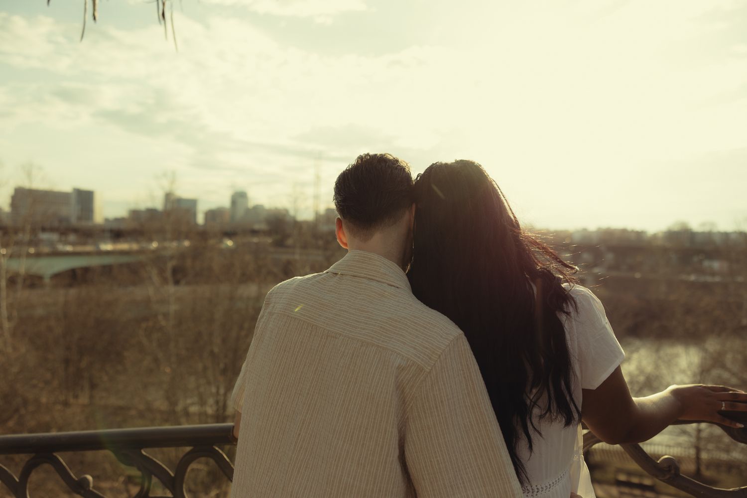 Engagement photography session at Fairmount Water Works Philadelphia with couple portraits by the Schuylkill River and iconic architecture,