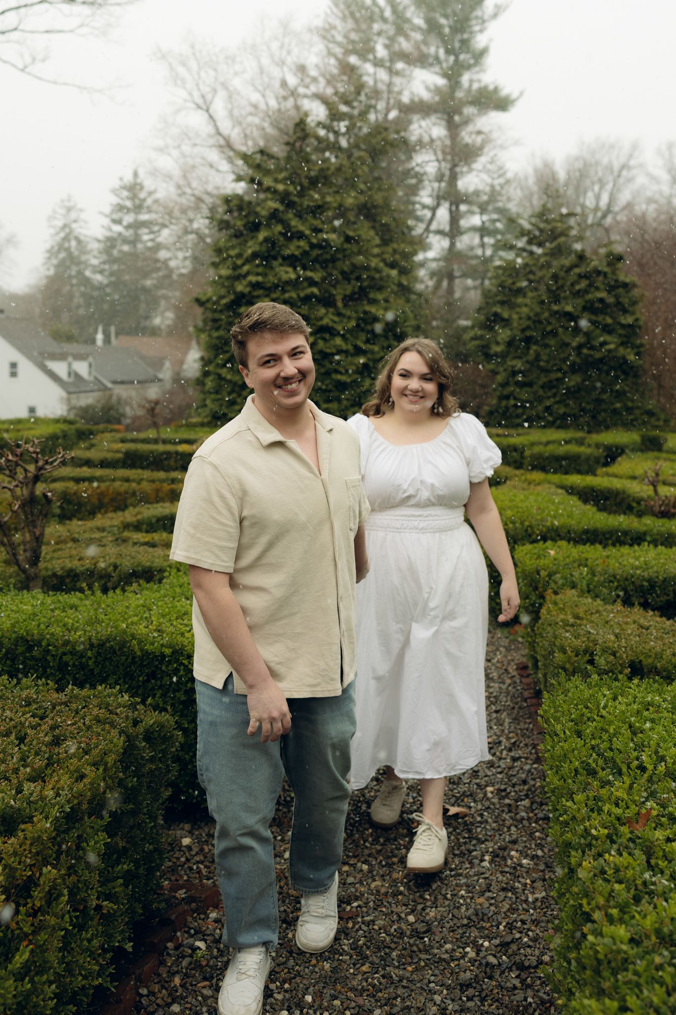 Appleford Estate engagement photos in Villanova Pennsylvania near Philadelphia, featuring a couple in a romantic garden setting