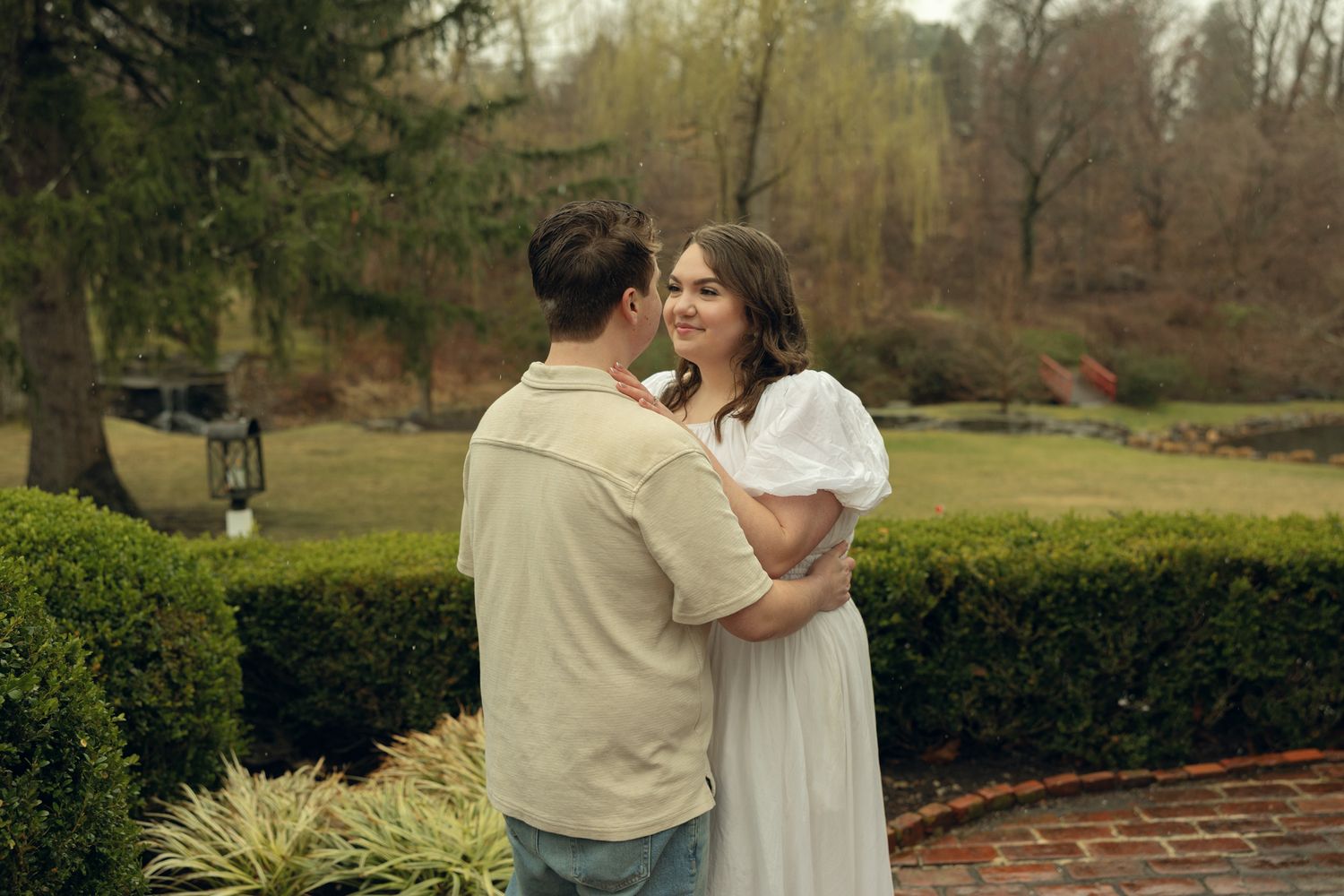Appleford Estate engagement photos in Villanova Pennsylvania near Philadelphia, featuring a couple in a romantic garden setting
