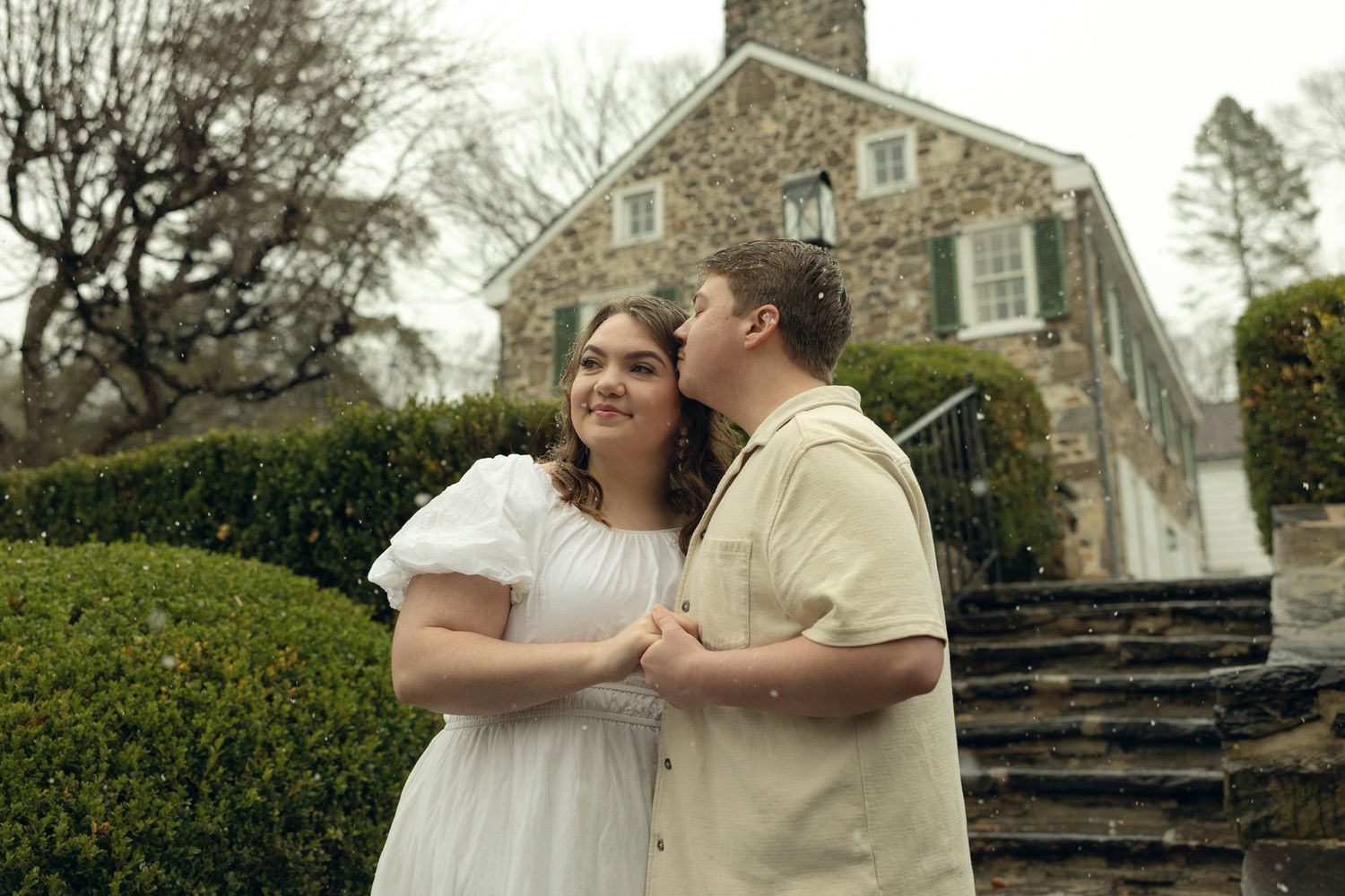 Appleford Estate engagement photos in Villanova Pennsylvania near Philadelphia, featuring a couple in a romantic garden setting