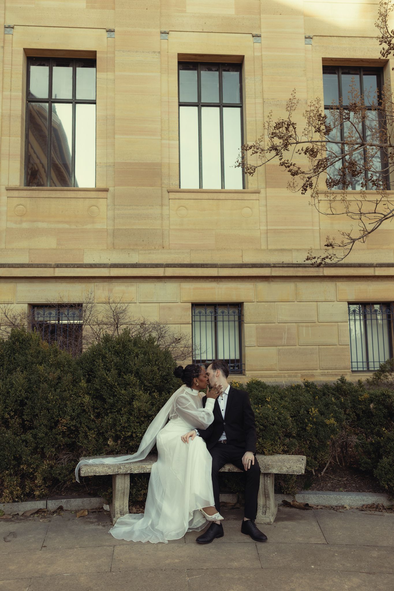 Wedding couple portraits at the Philadelphia Museum of Art in Philadelphia, Pennsylvania, featuring classic architecture, soft light