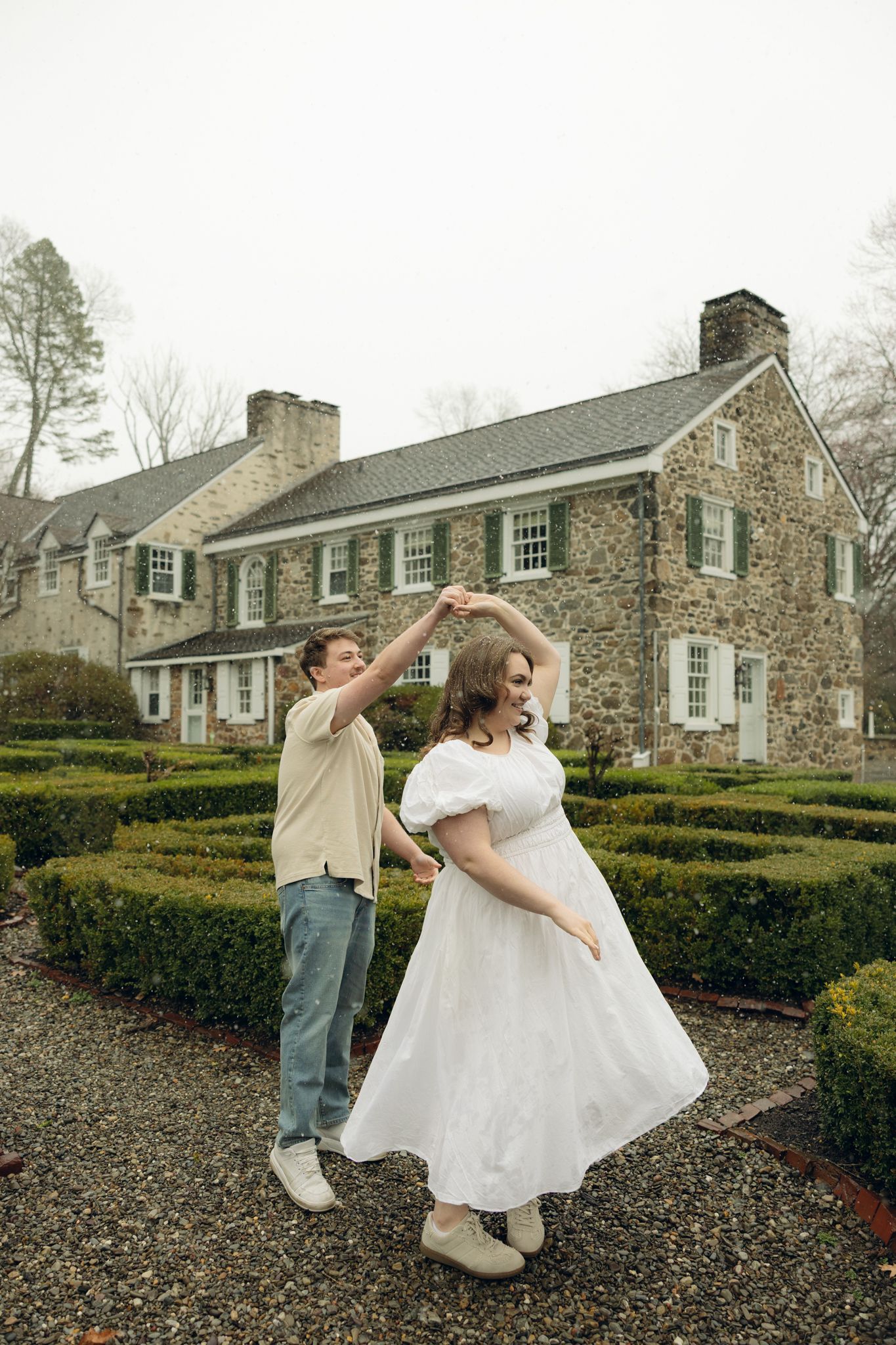 Appleford Estate engagement photos in Villanova Pennsylvania near Philadelphia, featuring a couple in a romantic garden setting