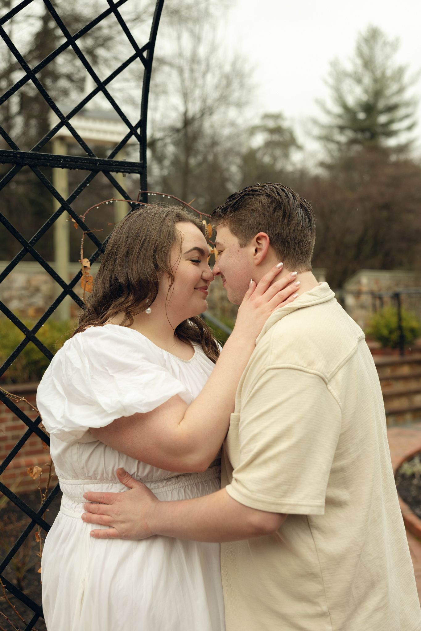 Appleford Estate engagement photos in Villanova Pennsylvania near Philadelphia, featuring a couple in a romantic garden setting