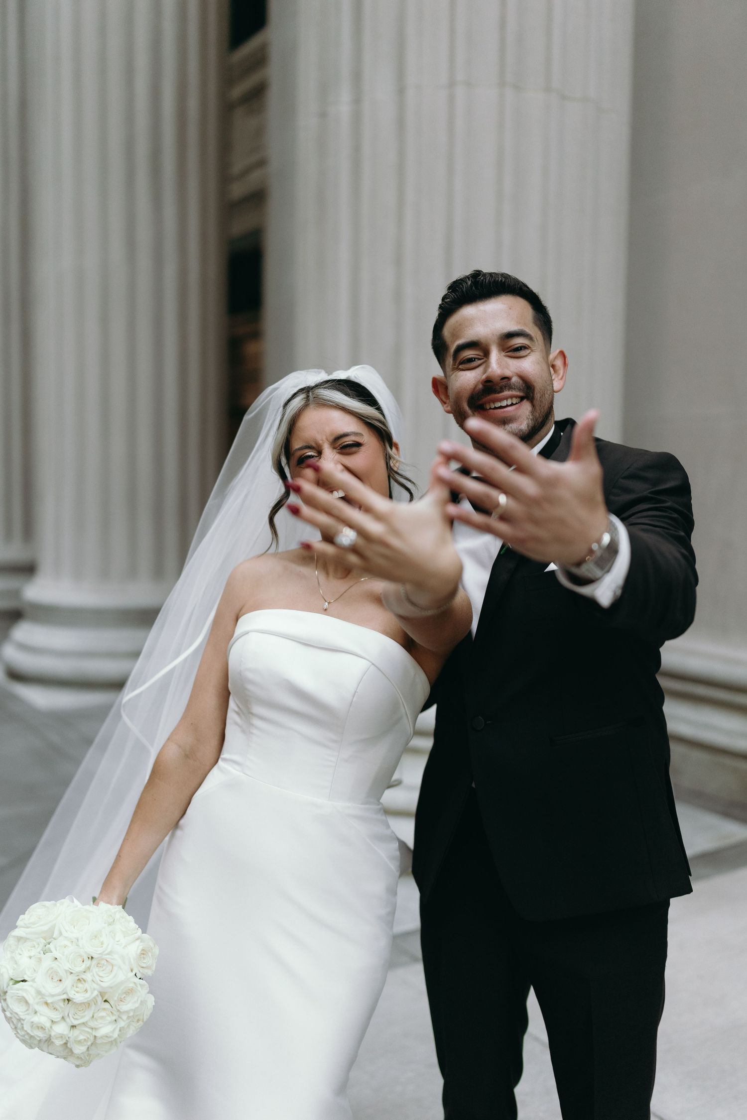 Luxury Chicago wedding photography featuring classic Financial District architecture and black tie wedding style.