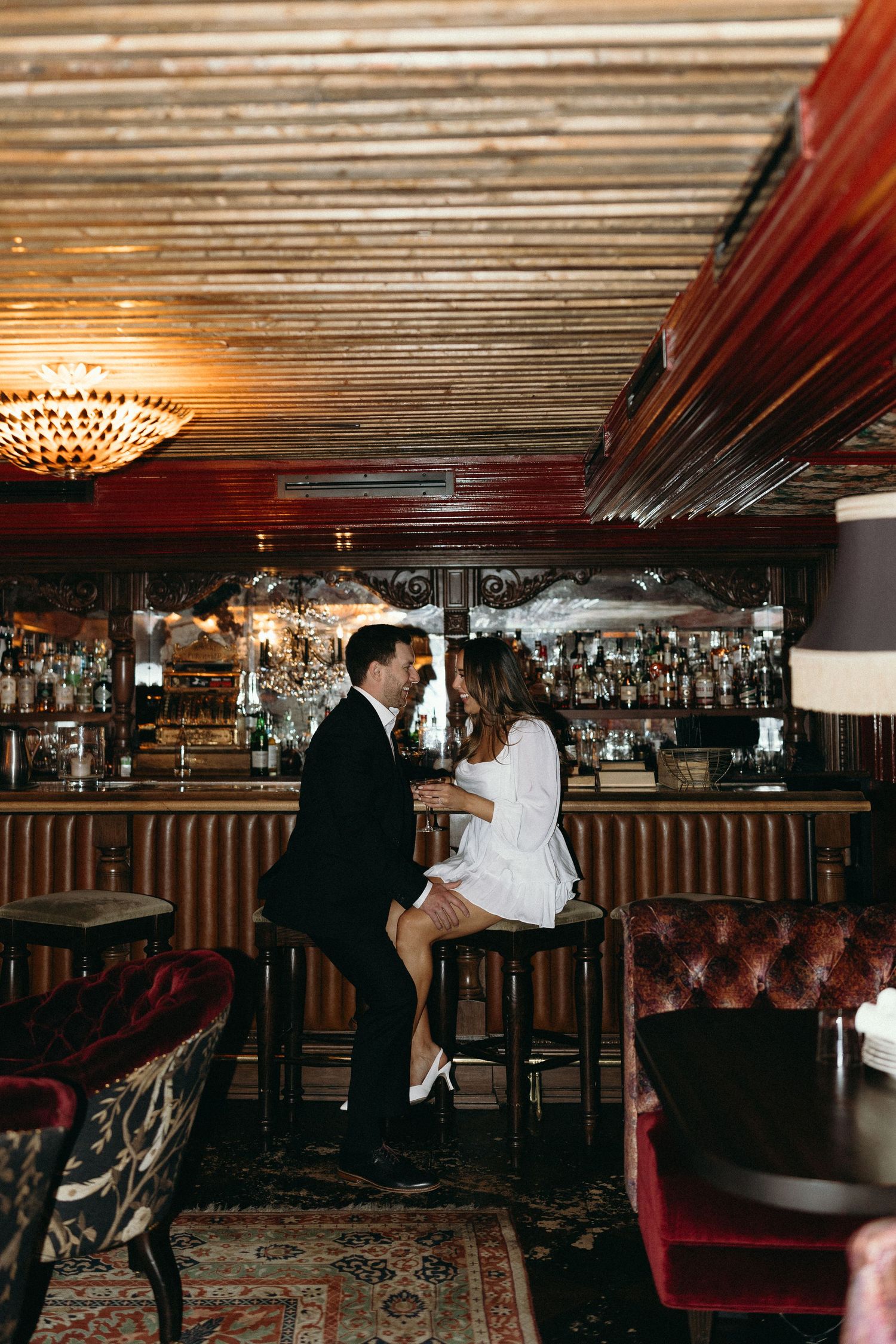 Engagement photos in a Chicago bar