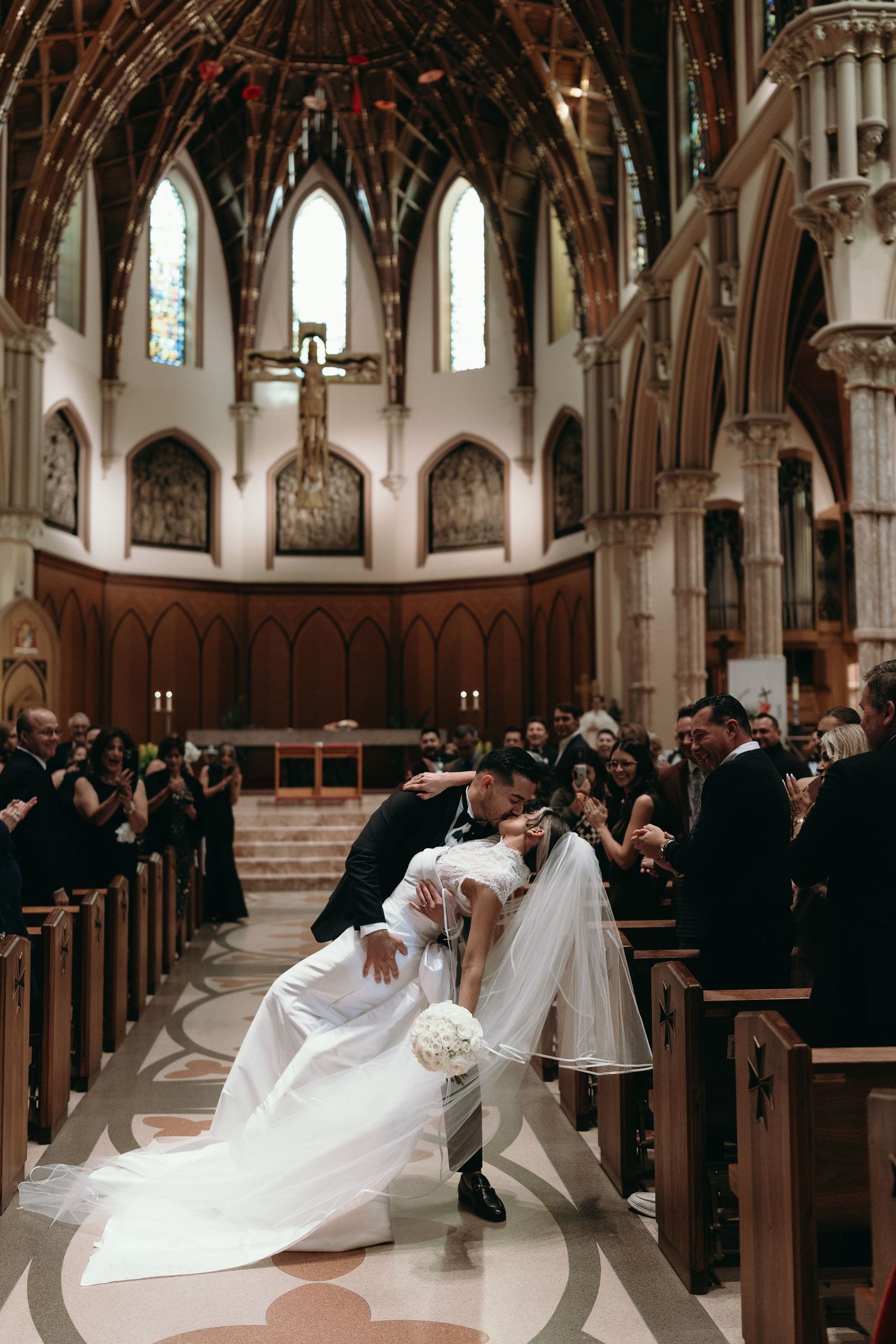 Editorial Chicago wedding photography at Holy Name Cathedral featuring dramatic architecture and timeless Catholic ceremony moments.