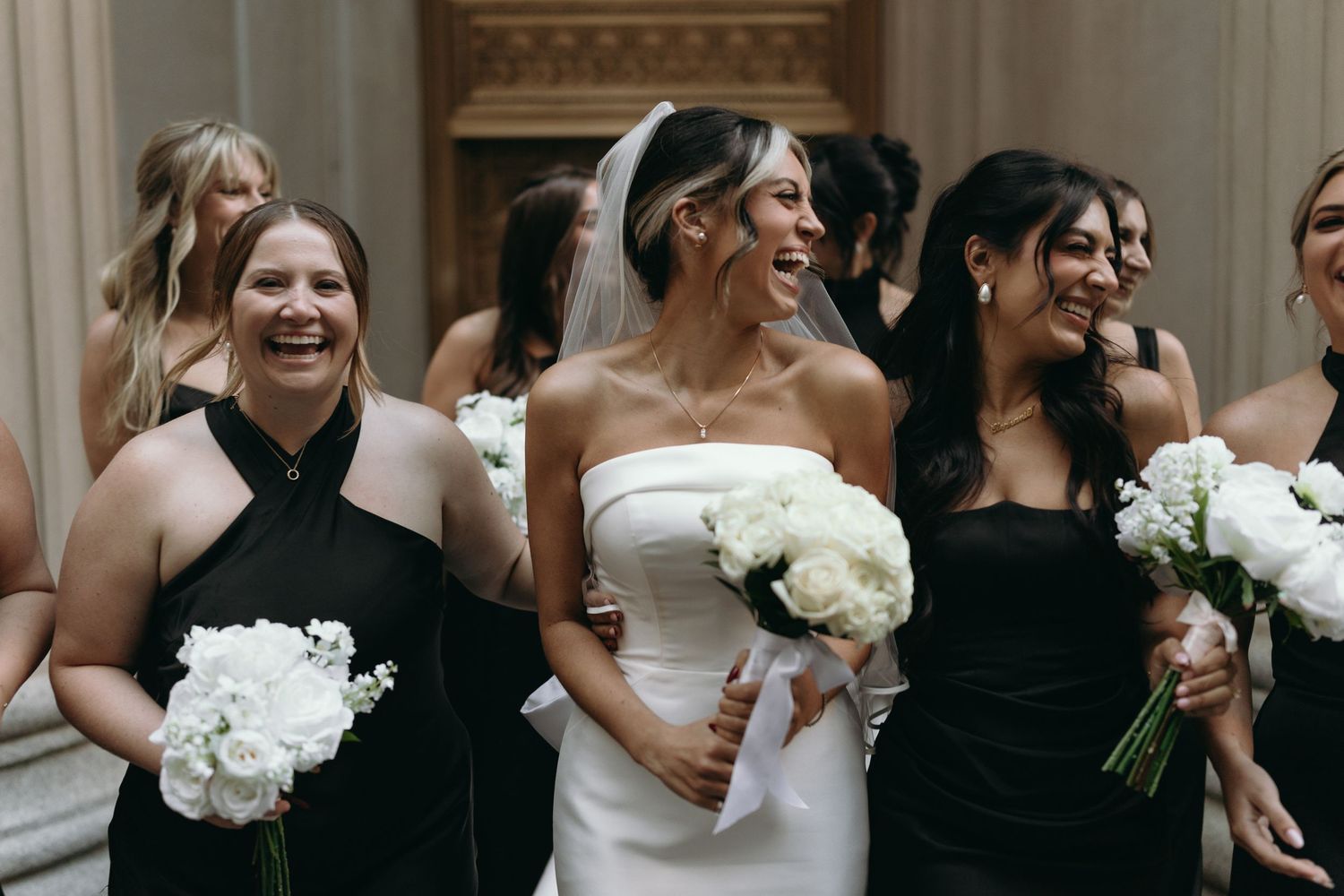 Luxury Chicago wedding photography featuring classic Financial District architecture and black tie wedding style.