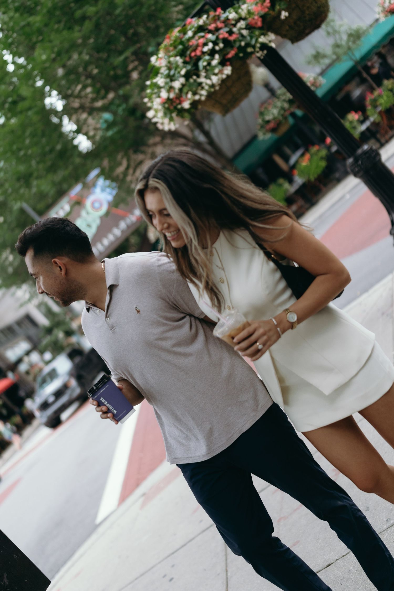 Chicago engagement session fun idea. Chicago couple getting coffee during their photoshoot