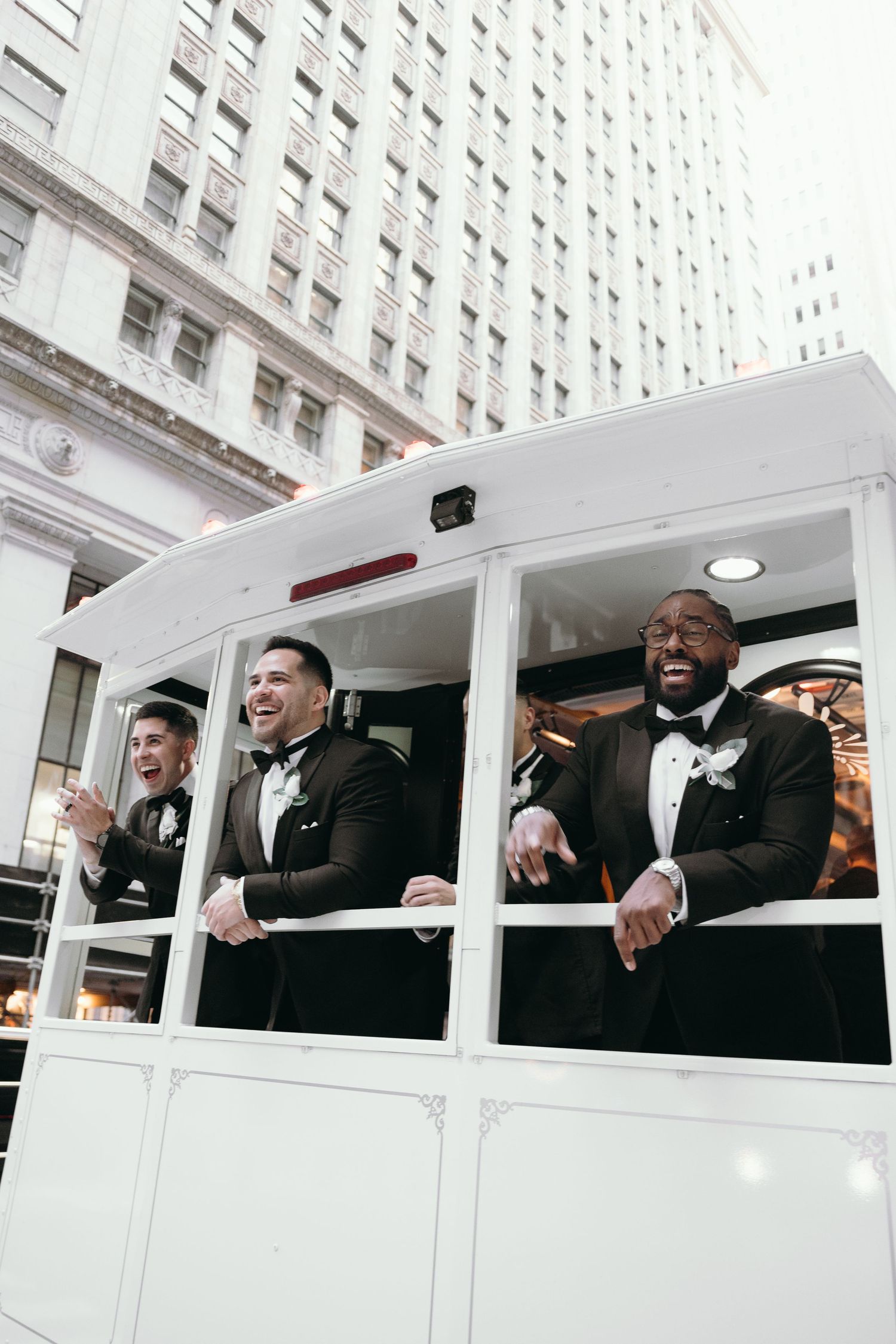 Luxury Chicago wedding photography featuring classic Financial District architecture and black tie wedding style.