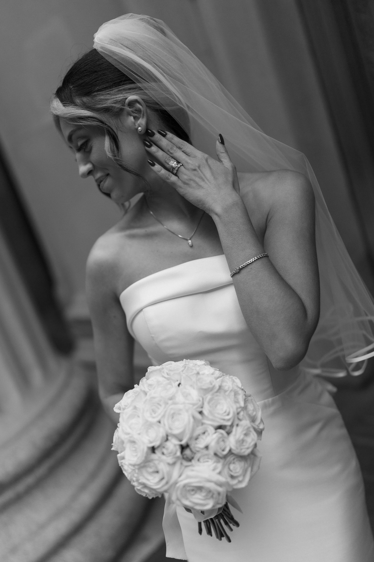 Luxury Chicago wedding photography featuring classic Financial District architecture and black tie wedding style.
