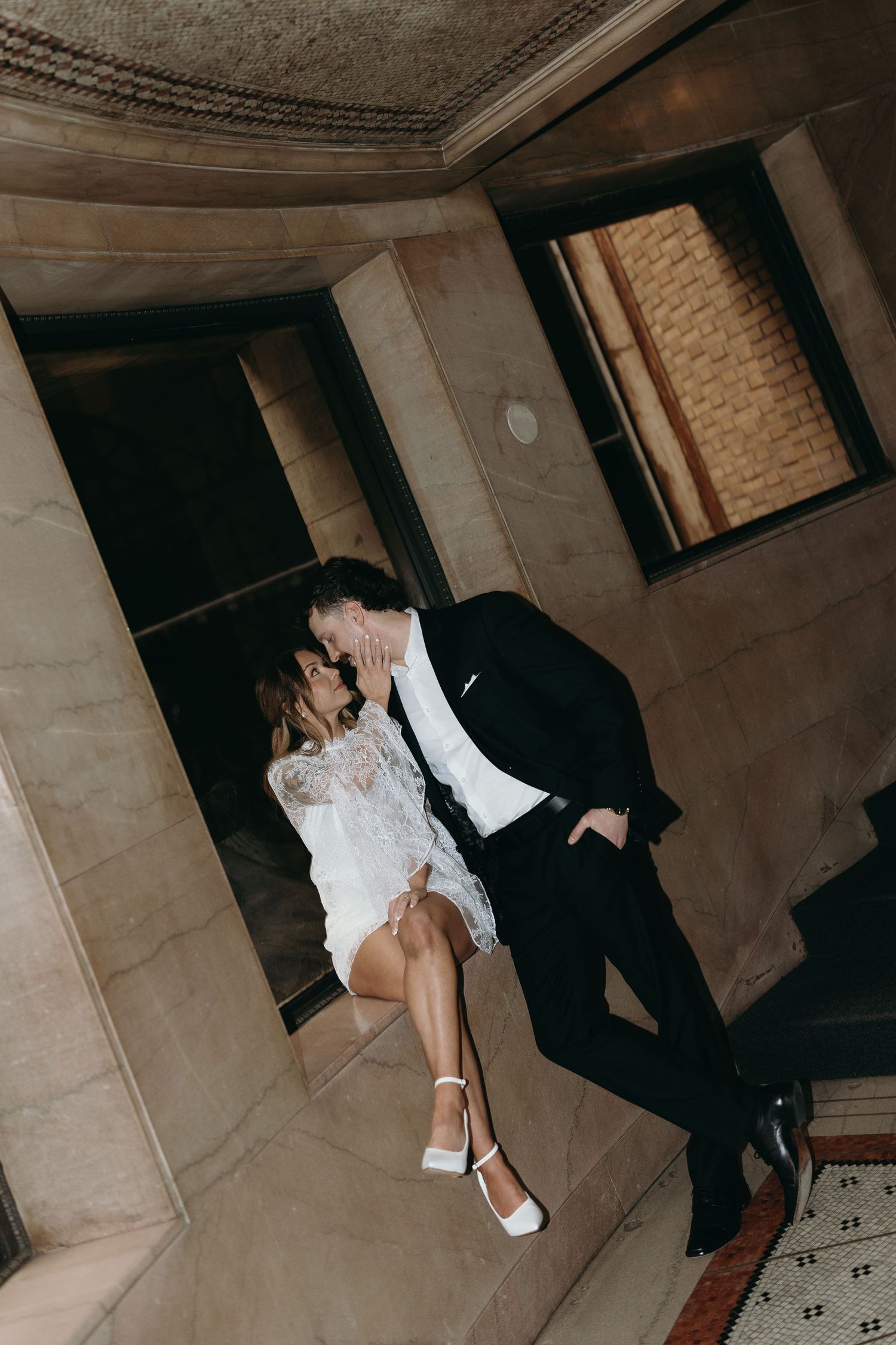 Moody Chicago engagement photos taken in a unique location.