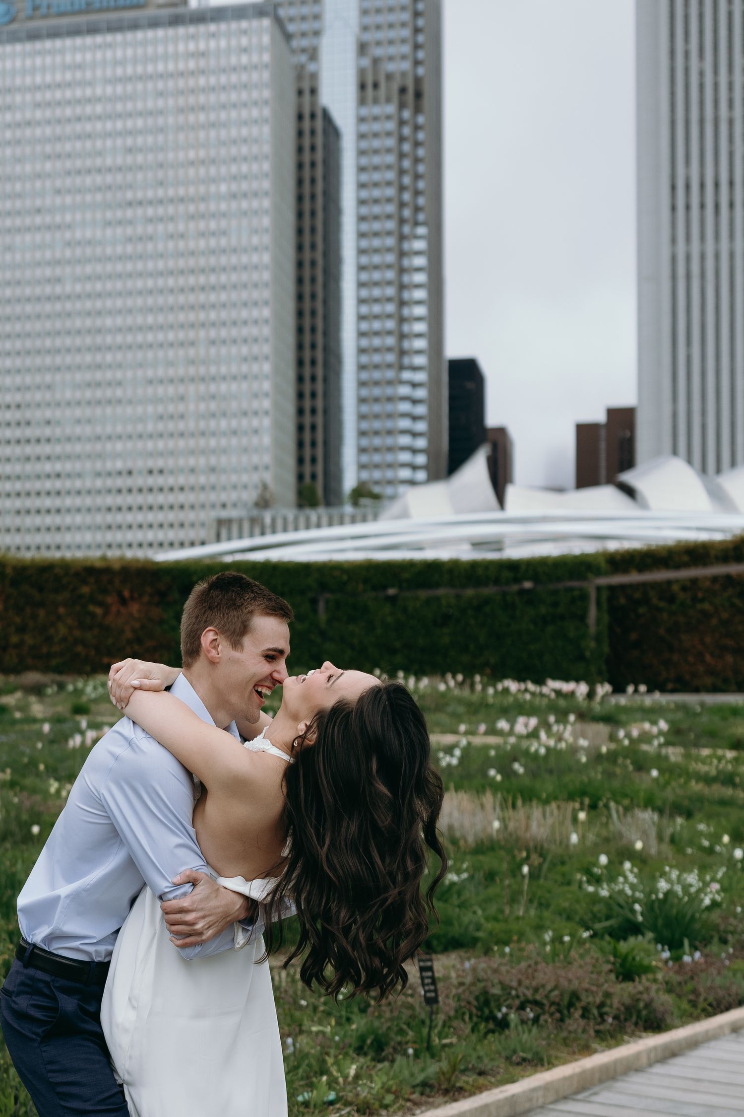 Romantic and fun engagement photos in Chicago Lurie gardens