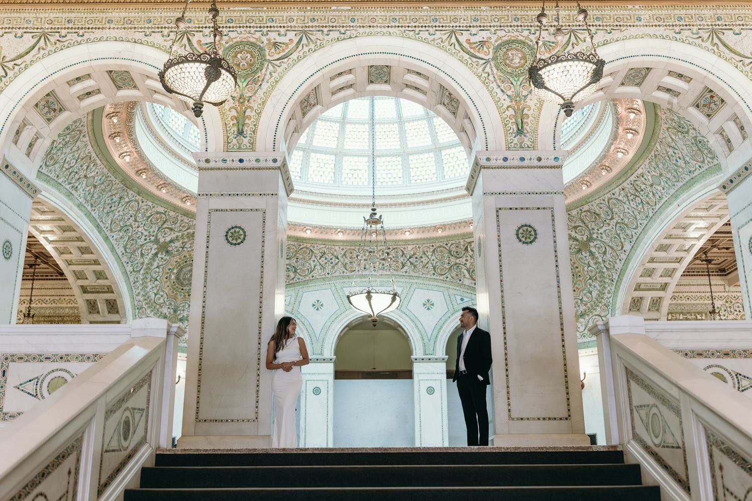 Chicago engagement photo locations: Chicago Cultural Center.