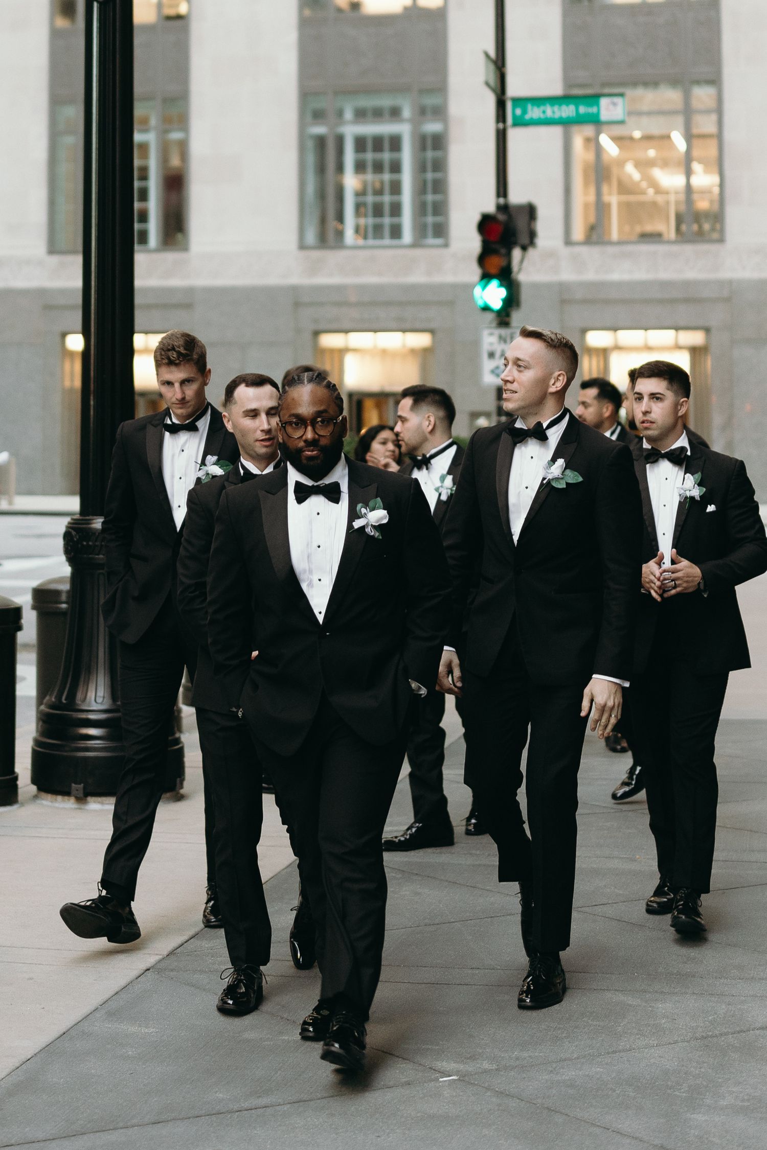 Luxury Chicago wedding photography featuring classic Financial District architecture and black tie wedding style.