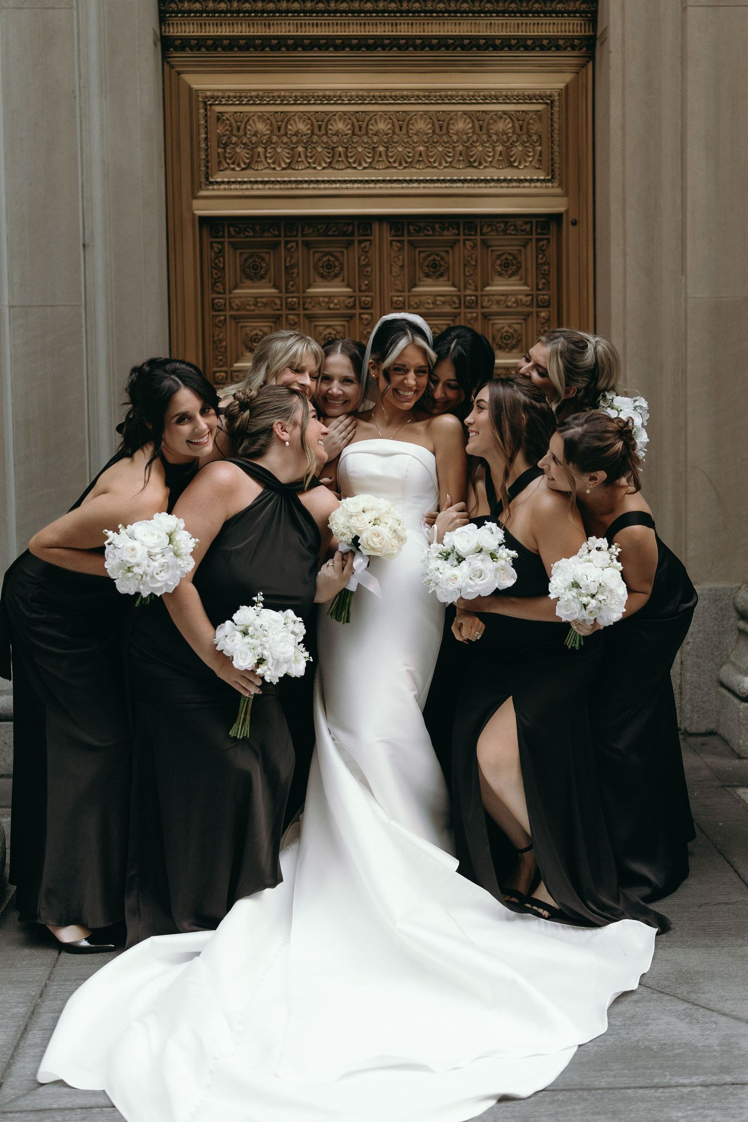 Luxury Chicago wedding photography featuring classic Financial District architecture and black tie wedding style.