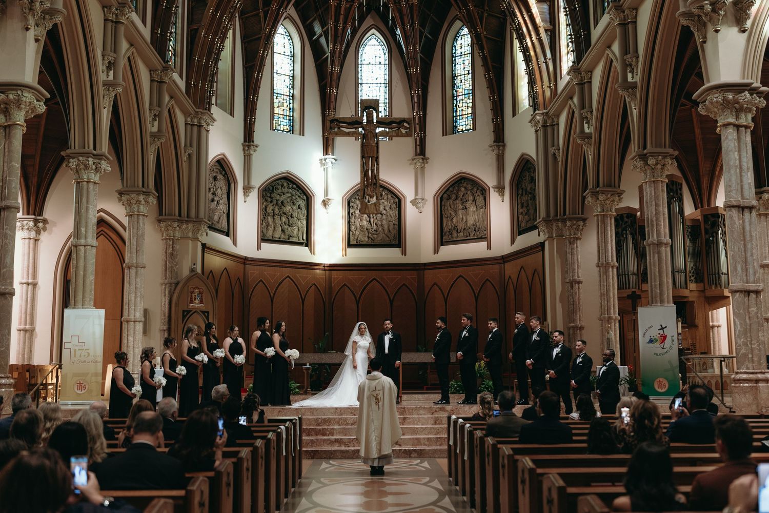 Editorial Chicago wedding photography at Holy Name Cathedral featuring dramatic architecture and timeless Catholic ceremony moments.